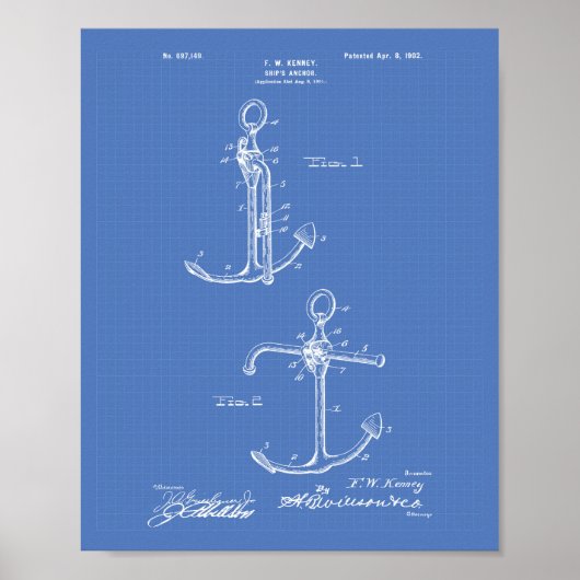 Schiffsanker 1902 Patentart Blueprint Poster (Vorne)