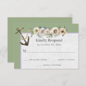 Schiffsanker, Blumenschwanz - Sage Lavendel Weddin RSVP Karte (Vorne/Hinten)