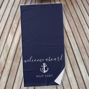 Schiffsanker Bootsname Marine Blau Willkommen an B Strandtuch