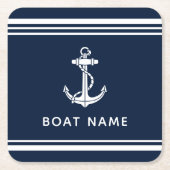Schiffsanker-Name Navy Blau Nautisch Maßgeschneide Rechteckiger Pappuntersetzer (Vorderseite)