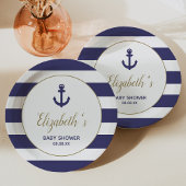 Schiffsanker Navy Blau Streifen Junge Baby-Party Pappteller