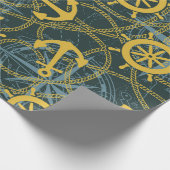 Schiffsanker-Ruder und Seil mit Rose Geschenkpapier (Ecke)