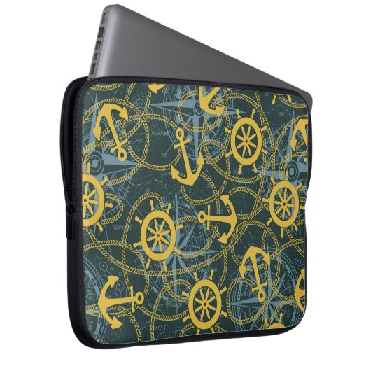 Schiffsanker-Ruder und Seil mit Rose Laptopschutzhülle (Vorne Rechts)