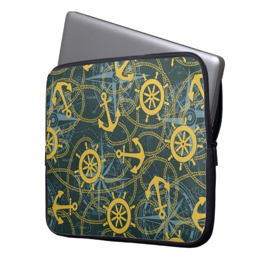 Schiffsanker-Ruder und Seil mit Rose Laptopschutzhülle (Vorderseite Links)