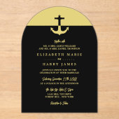 Schiffsanker - Schwarz Gold - Strandhochzeit Acryleinladungen (Vorderseite)