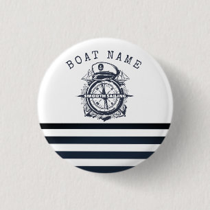 Schiffshüte, Anker, Steuerrad Navy Blau Gestreift Button