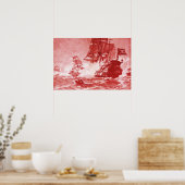 SCHIFFSKAMPF IN ANTIQUE ROT POSTER (Küche)