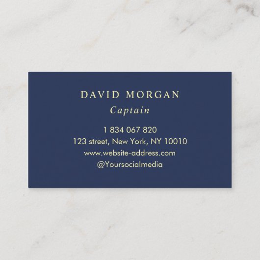 Schiffskapitän Anchor Logo Navy und Gold Visitenkarte (Rückseite)