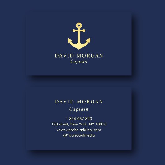 Schiffskapitän Anchor Logo Navy und Gold Visitenkarte