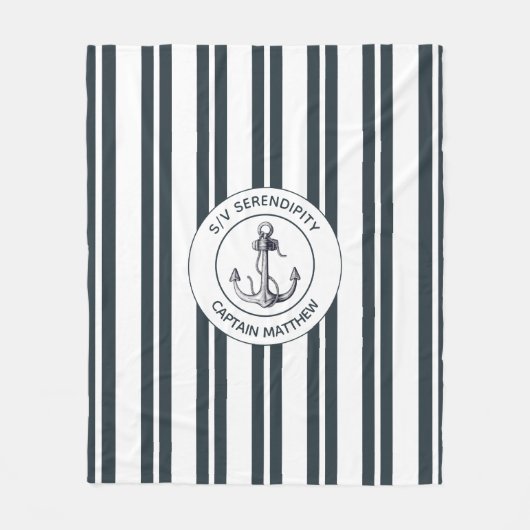 Schiffskapitän Name Anchor Blau Weiß Fleecedecke (Vorderseite)