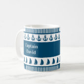 Schiffskapitän Name Anchor Boat Navy Streifen Kaffeetasse (Vorderseite Links)