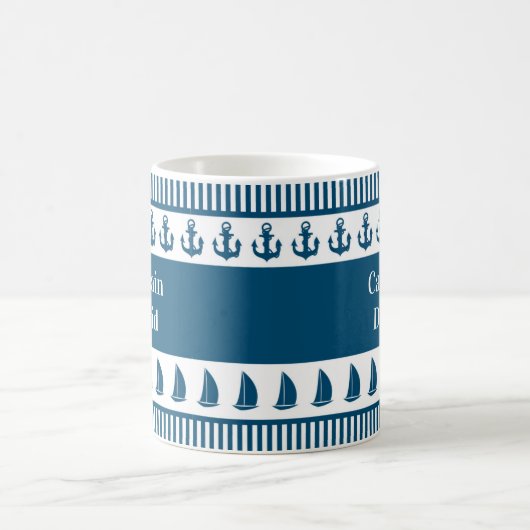 Schiffskapitän Name Anchor Boat Navy Streifen Kaffeetasse (Mittel)