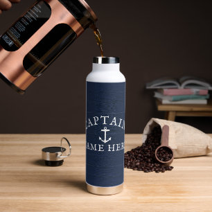 Schiffskapitän Name Nautical Anchor Navy Blue Trinkflasche