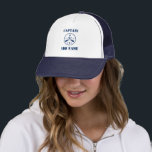 Schiffskapitän oder Schiffsname Truckerkappe<br><div class="desc">Nautical Anchor und Crossed Oars mit personalisiertem Captain oder Bootsnamens Hat.</div>