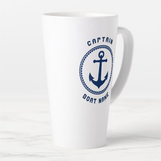 Schiffskapitän und -boot oder Name 2 Seite Milchtasse (Rechte Ecke)