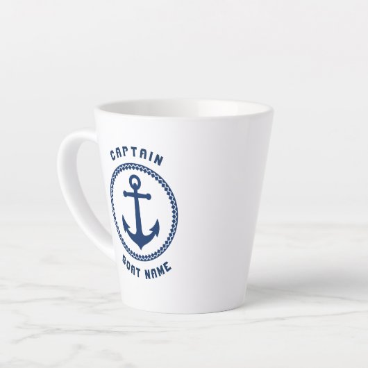 Schiffskapitän und -boot oder Name 2 Seite Milchtasse (Linke Ecke)