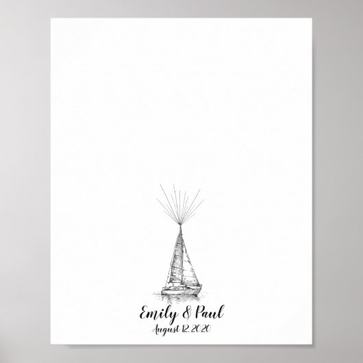 Schiffskizziertes Wedding Fingerprint Guestbook Poster (Vorne)