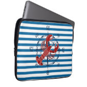 Schiffskompass und Hummer Blau und Weiß Streifen Laptopschutzhülle (Vorne Rechts)