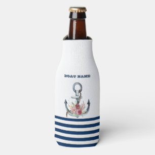 Schiffsname, Anker Blumen Navy Blau Streifen Flaschenkühler