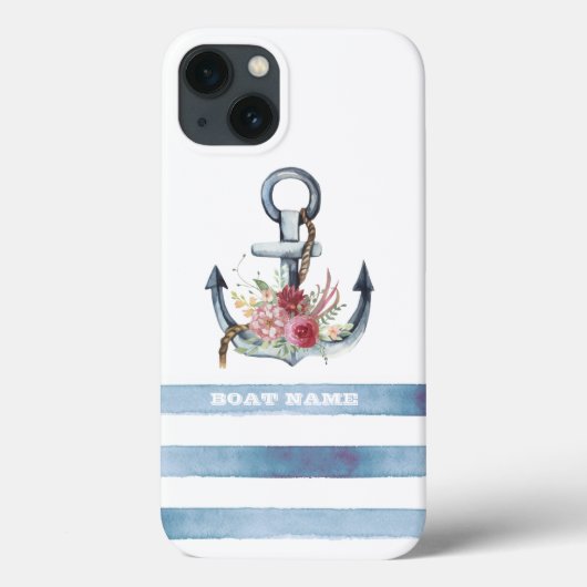 Schiffsname,Anker Blumen Streifen Case-Mate iPhone Hülle (Rückseite)