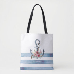 Schiffsname,Anker Blumen Streifen Tasche