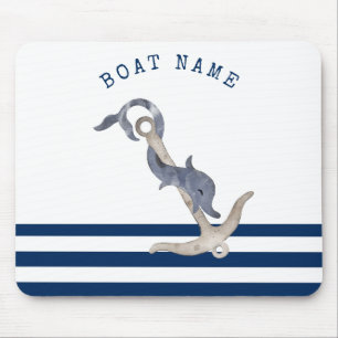 Schiffsname, Anker Delphin Navy Blau Mousepad