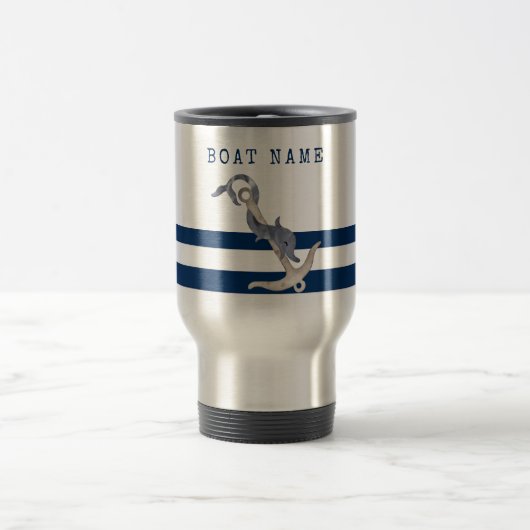 Schiffsname, Anker Delphin Navy Blau Reisebecher (Mittel)