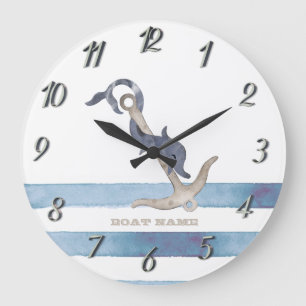 Schiffsname, Anker Delphin Streifen Große Wanduhr