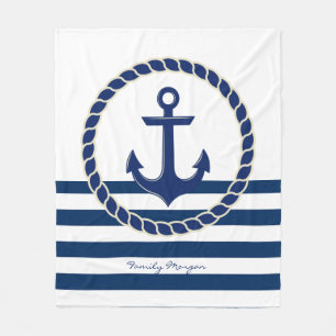 Schiffsname, Anker Marineblaue Streifen Fleecedecke
