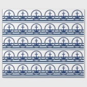 Schiffsname, Anker Navy Blau Gestreift Geschenkpapier (Flach)