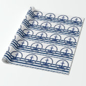 Schiffsname, Anker Navy Blau Gestreift Geschenkpapier (Ungerollt)