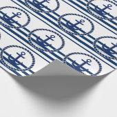 Schiffsname, Anker Navy Blau Gestreift Geschenkpapier (Ecke)