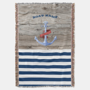 Schiffsname, Anker Navy Blau Strickmuster Decke