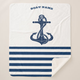 Schiffsname, Anker Navy Blau Weiße Streifen Sherpadecke