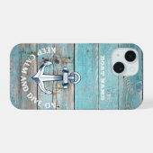 Schiffsname Anker Rustikales Holz iPhone 15 Hülle (Rückseite (Horizontal))