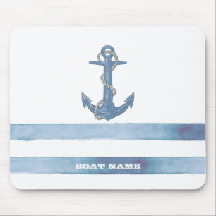 Schiffsname,Anker,Seil,Hellblaue Streifen Mousepad