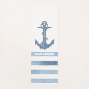 Schiffsname,Anker,Seil,Hellblaue Streifen Yogamatte