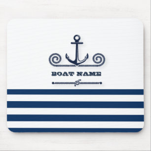 Schiffsname,Anker,Seil, Navyblaue Streifen Mousepad