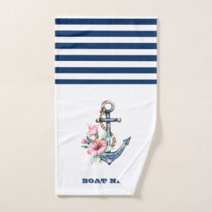 Schiffsname, Florales Anker Marineblaue Streifen Badhandtuch Set
