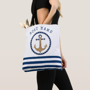 Schiffsname im maritimen Stil, Retro-Anker in navy Tasche