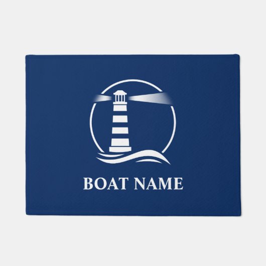 Schiffsname Klassischer Leuchtturm Navy Blue Fußmatte (Vorderseite)