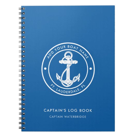 Schiffsname Nautical Anchor Blau Kapitänslogbuch Notizblock (Vorderseite)