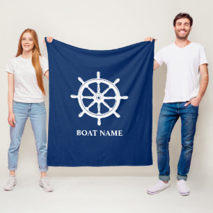 Schiffsname Nautical Ship Wheel Helm Navy Blue Fleecedecke