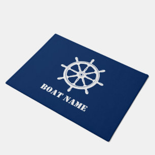Schiffsname Nautical Ship Wheel Helm Navy Blue Fußmatte