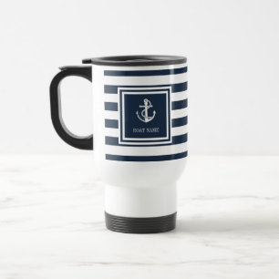 Schiffsname Navy Blau Streifen Nautilusanker Reisebecher