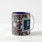Schiffsname Navy Blue Meereswelt Nautical Anchor Zweifarbige Tasse (VorderseiteRechts)