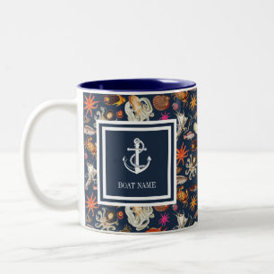 Schiffsname Navy Blue Meereswelt Nautical Anchor Zweifarbige Tasse