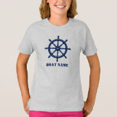 Schiffsname oder Ihr Name Helm Wheel Navy & Gray T-Shirt (Vorderseite)