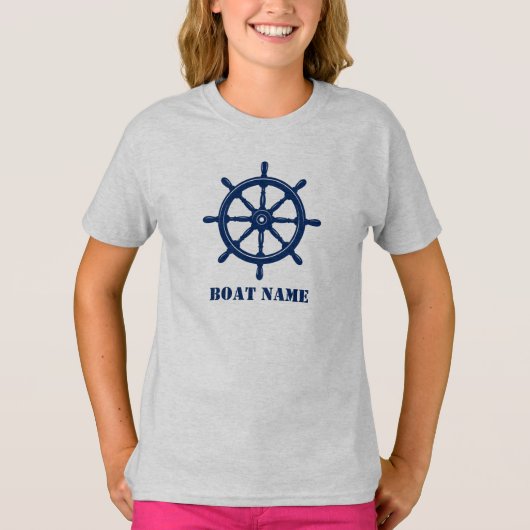 Schiffsname oder Ihr Name Helm Wheel Navy & Gray T-Shirt (Vorderseite)