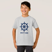 Schiffsname oder Ihr Name Helm Wheel Navy & Gray T-Shirt (Vorne ganz)